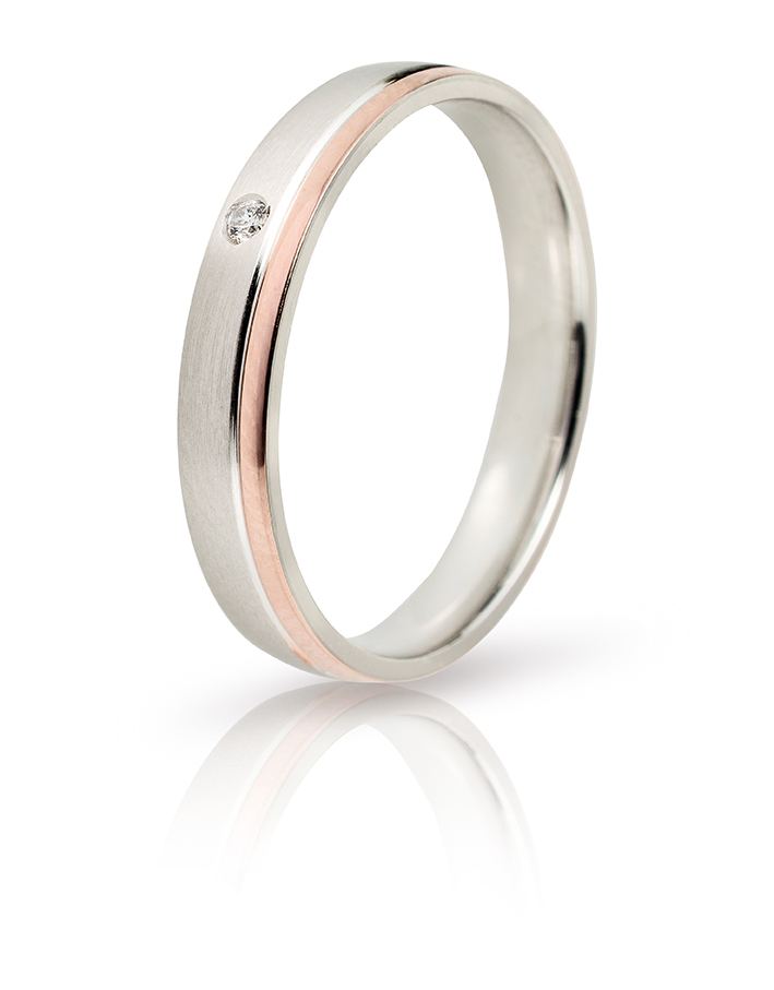 White and pink gold wedding ring 3.5mm decorated with white zircon.