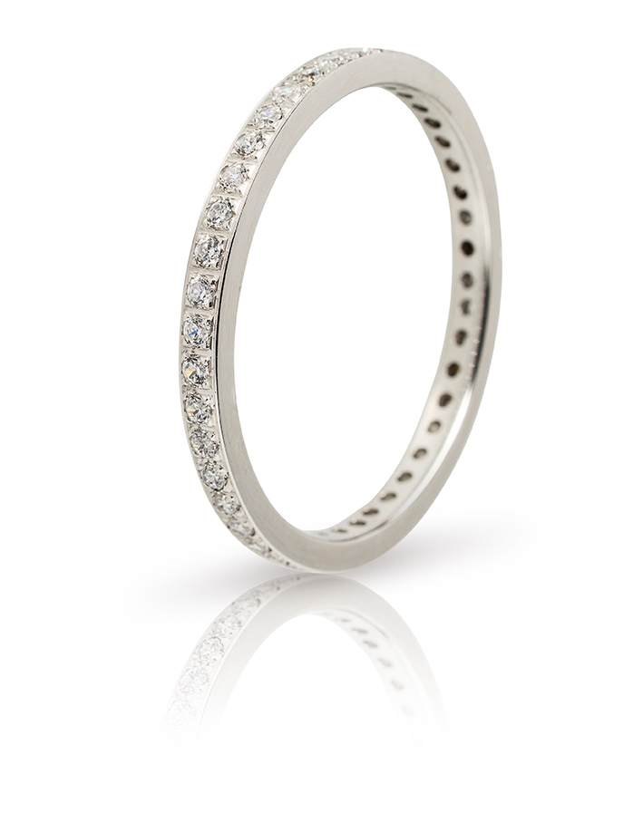2mm white gold wedding ring decorated with white zircons.