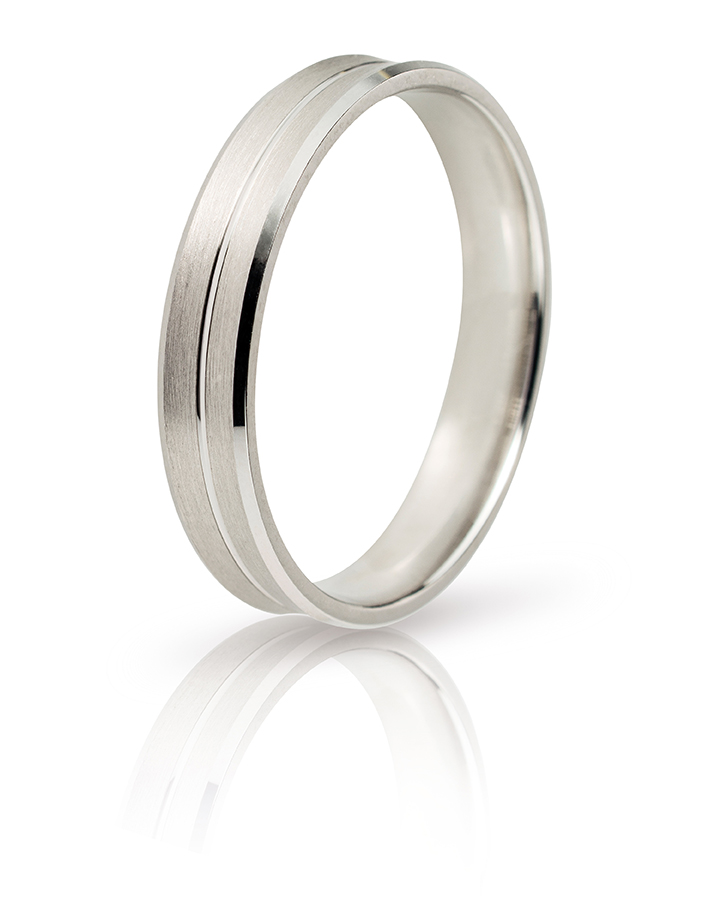 White gold wedding ring at 4.0mm with gloss and matte surface.