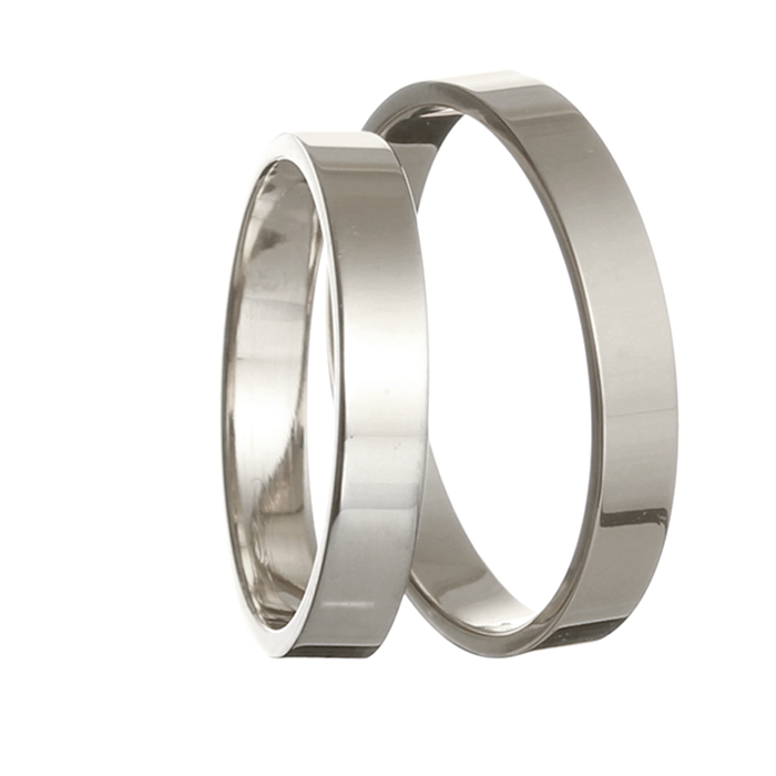 Handmade classic flat Wedding rings at 3.5mm from white gold K14.