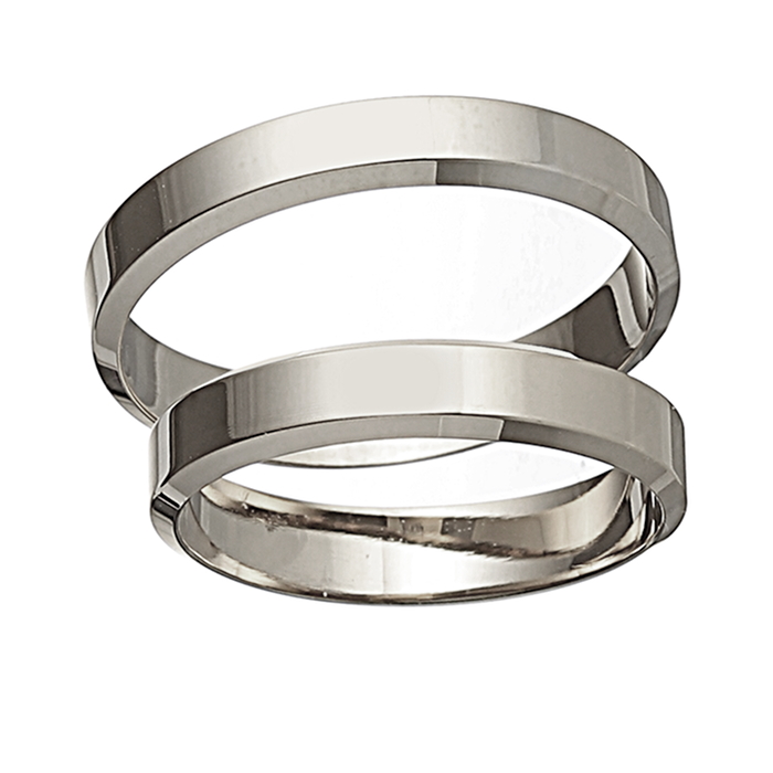 Handmade flat wedding rings with split corner at 4.5mm from white gold K14.