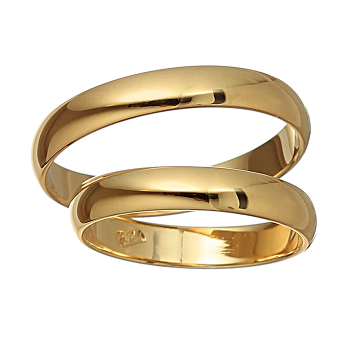 Handmade classic polished wedding rings at 4.0mm from yellow gold K14.