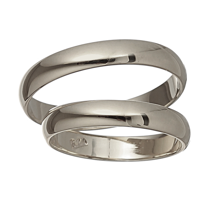 Handmade classic polished wedding rings at 4.0mm from white gold K14.