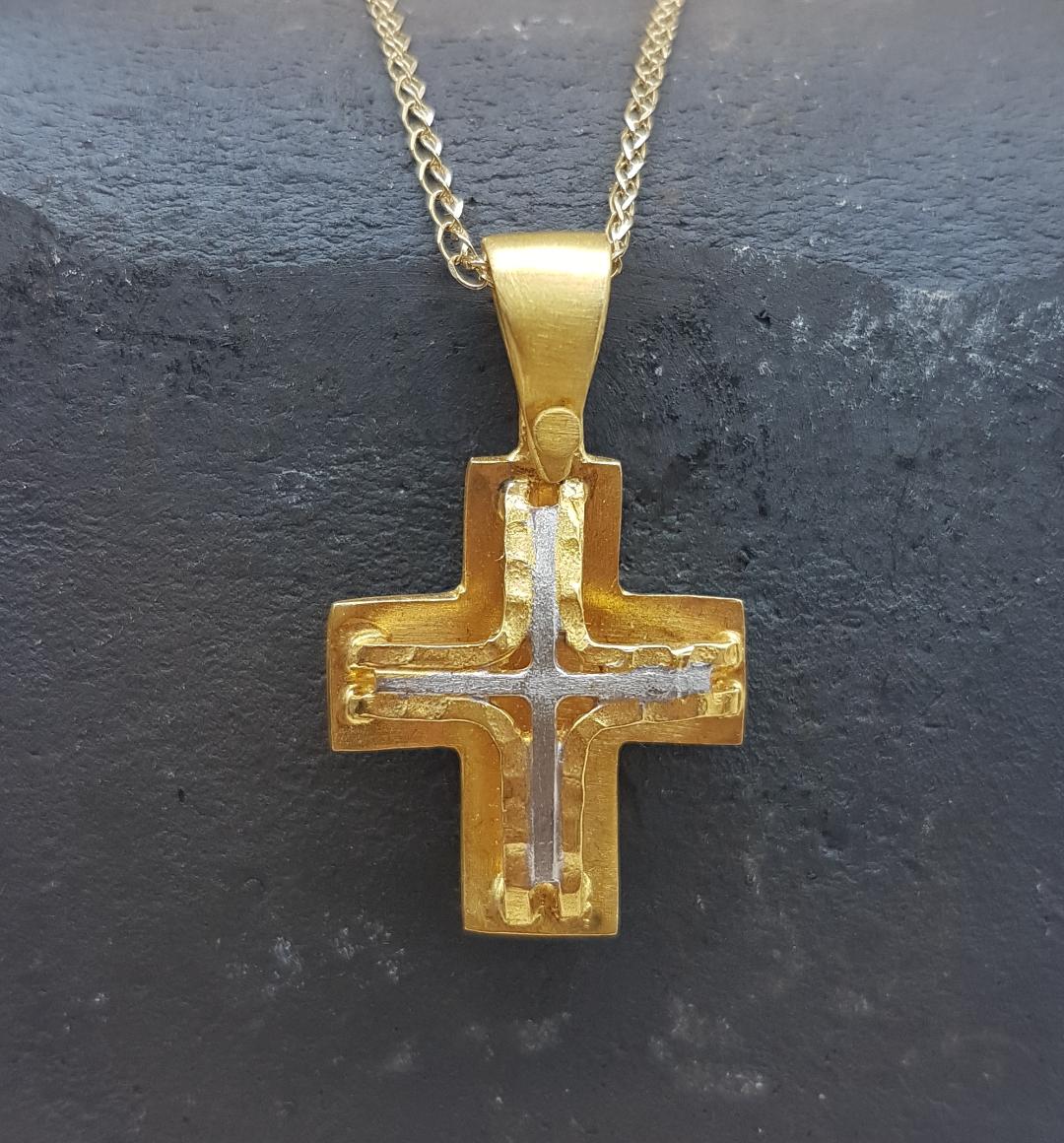 Unisex handmade cross from yellow gold K 14