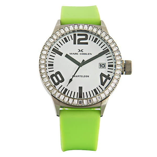Γυναικείο ρολόι MARC COBLEN με πράσινο καουτσούκ λουράκι και λευκές παγιέτες SWAROVSKI MC45S3.