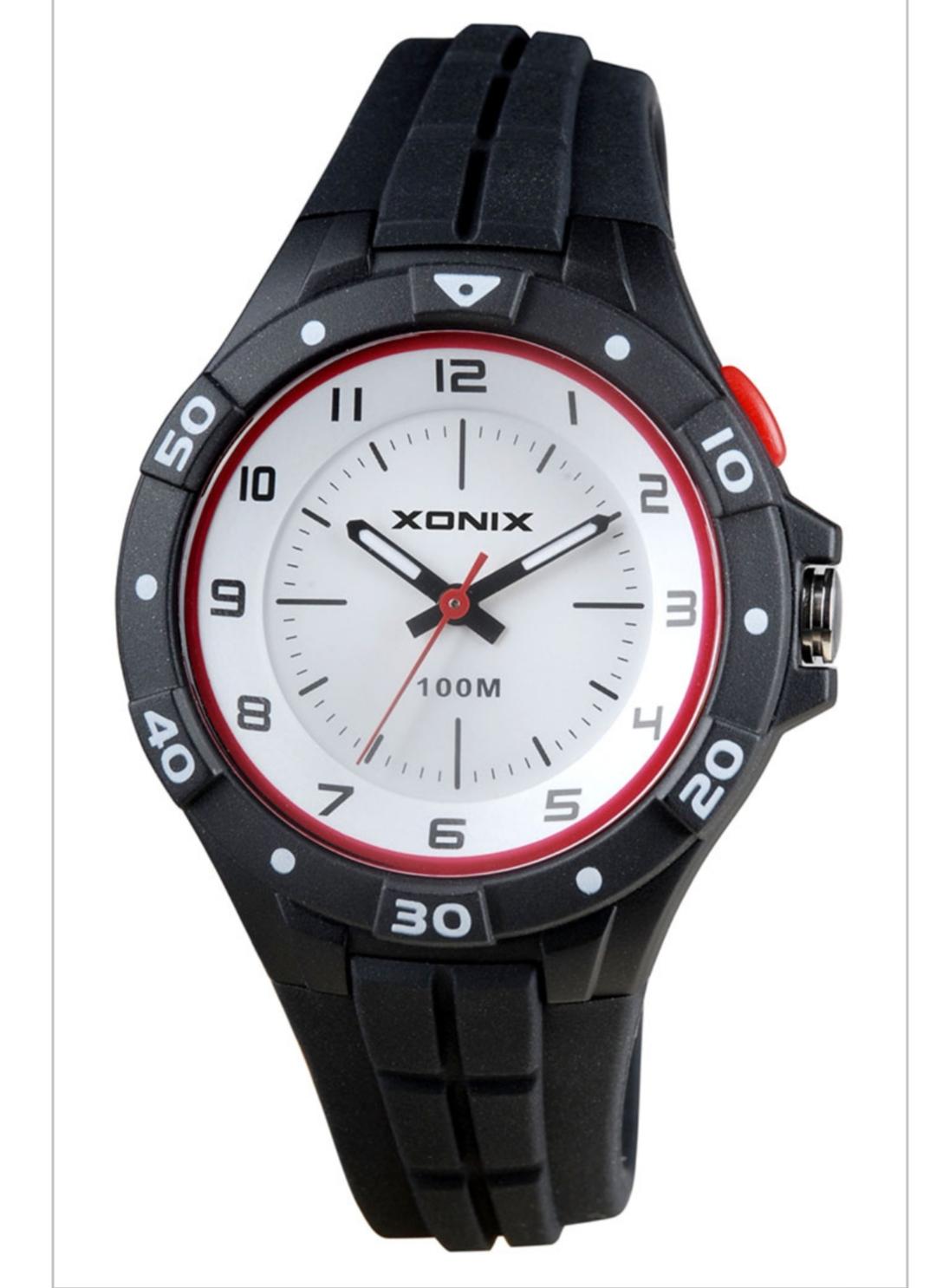 Xonix childrens watch with white dial and black rubber strap AAH-007.