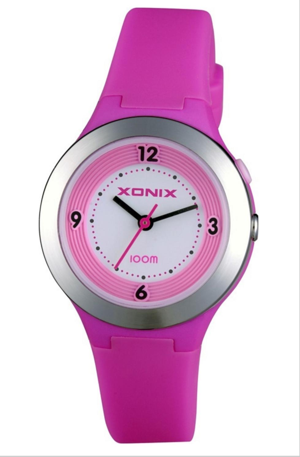 Xonix childrens watch with white dial and fuchsia rubber strap WU-003.