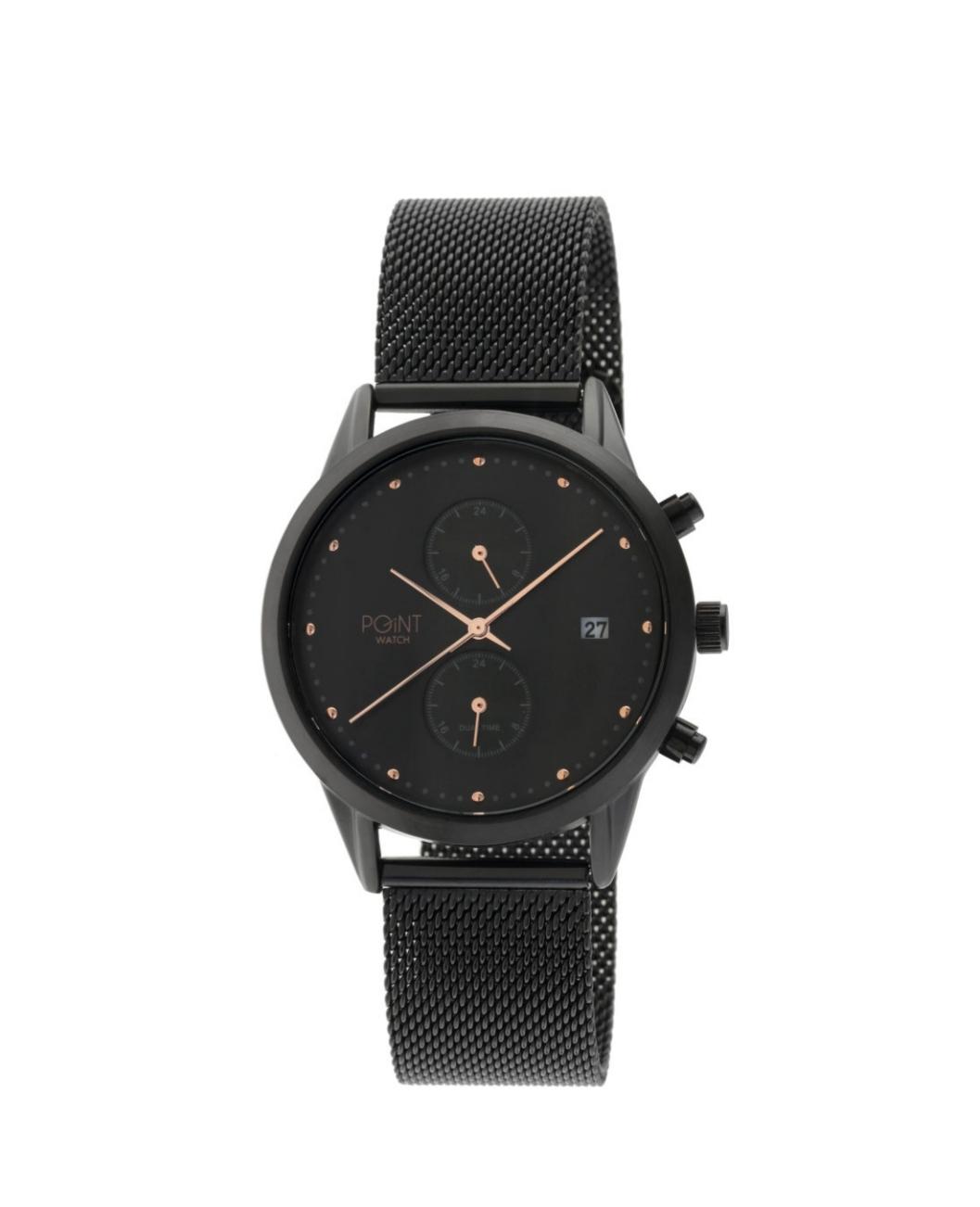 Γυναικείο Ρολόι Point Zeuw Dual Time Black Stainless Steel Bracelet SK18.