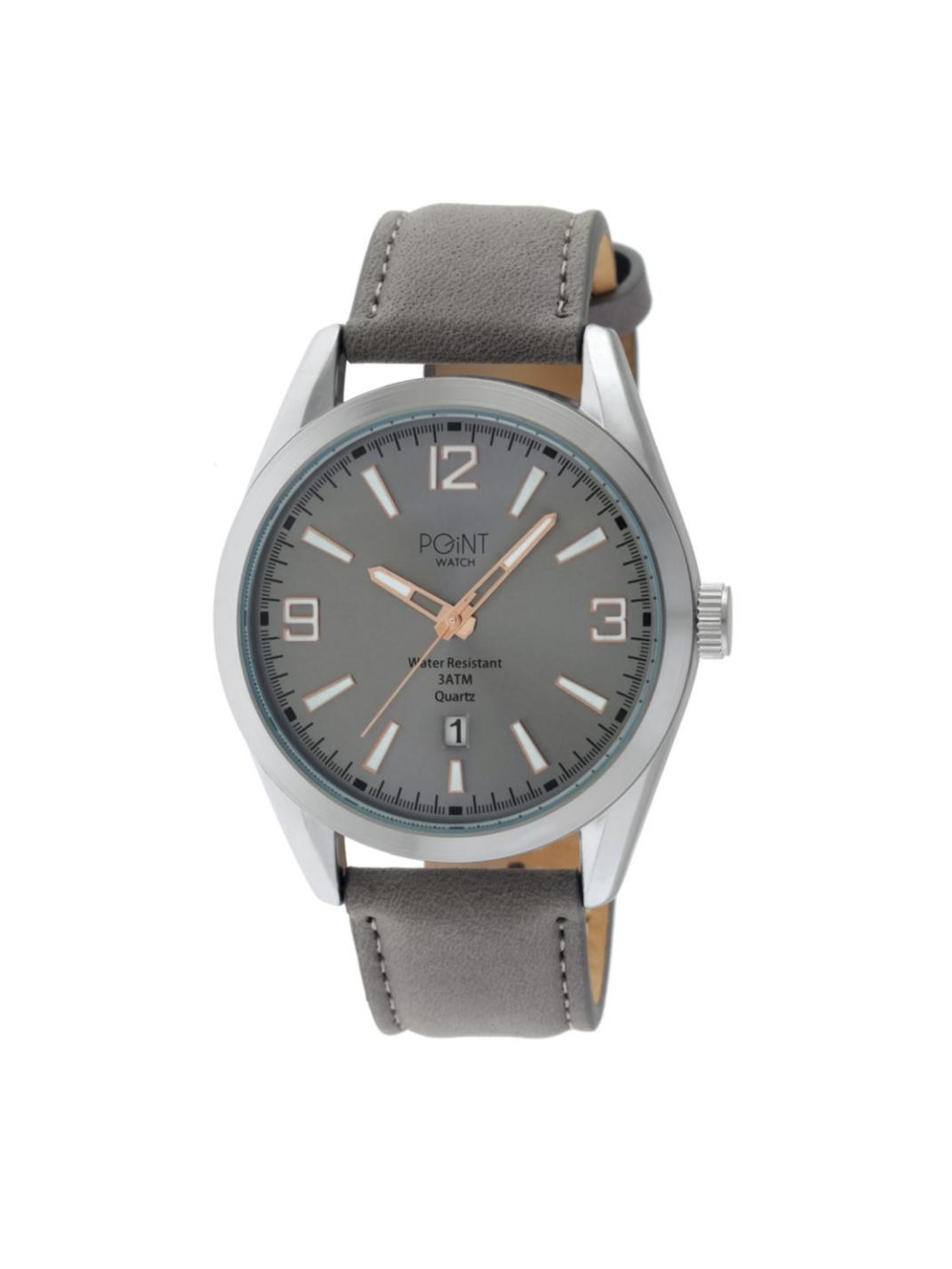 Ανδρικό Ρολόι Point Olympus Grey Leather Strap SK33.