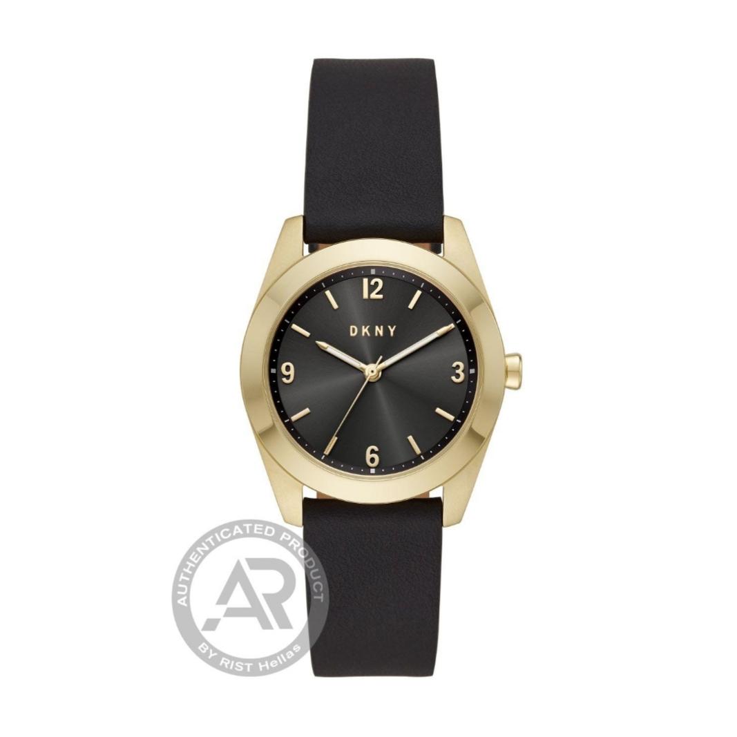 Γυναικεία Ρολόι DKNY Nolita Gold case with Black Leather Strap.