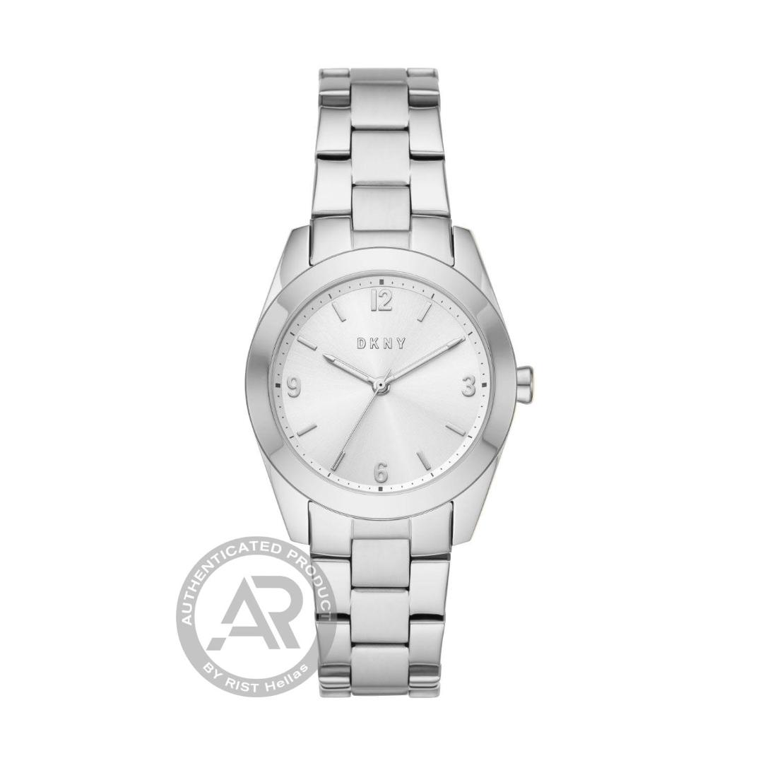 Γυναίκειο Ρολόι DKNY Nolita Silver Stainless Steel Bracelet. Mπρασελέ από ανοξείδωτο ασημί ατσάλι με λευκό καντράν και ασημί δείκτες.