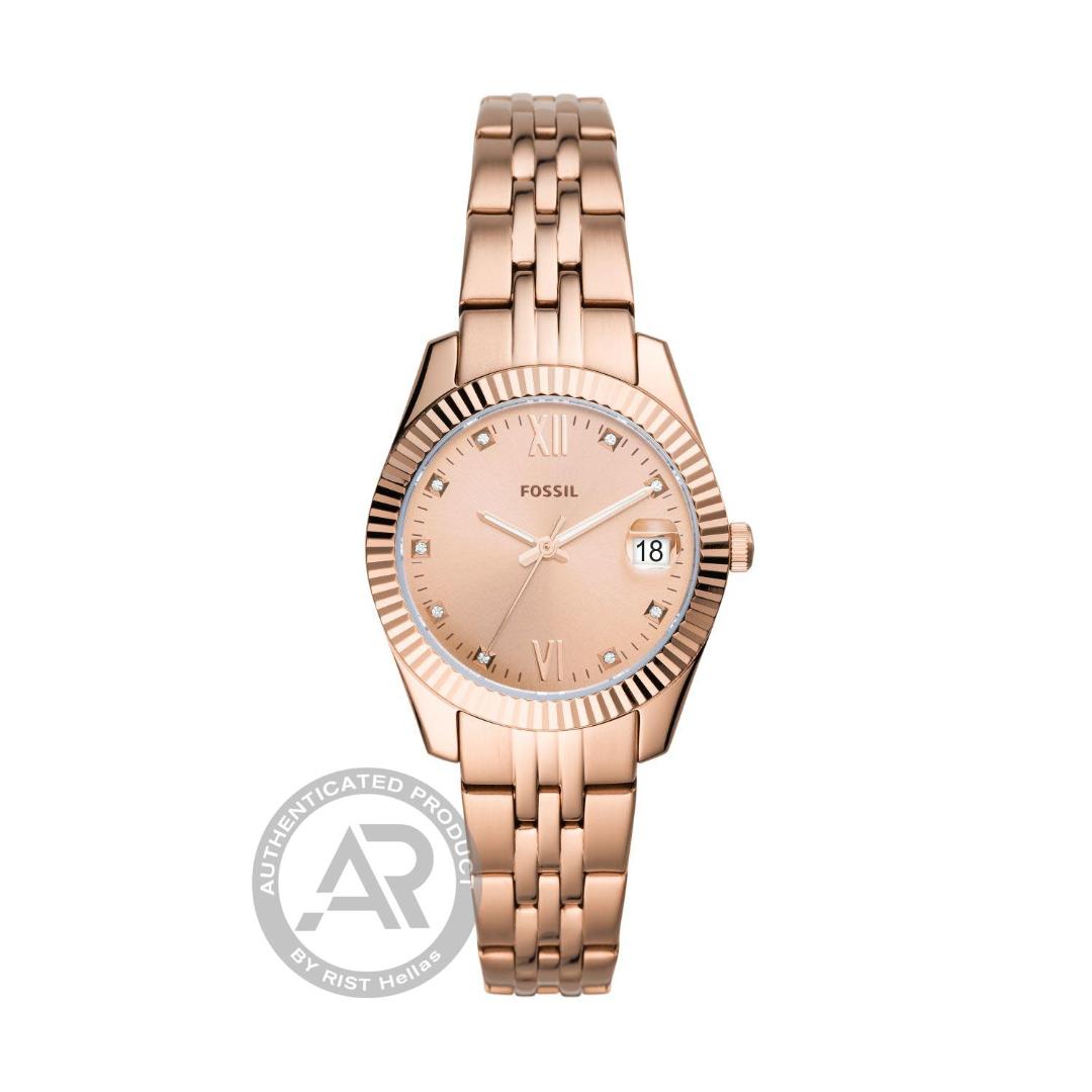 Γυναίκειο Ρολόι FOSSIL Scarlette Mini Crystals Rose Gold Stainless Steel Bracelet.