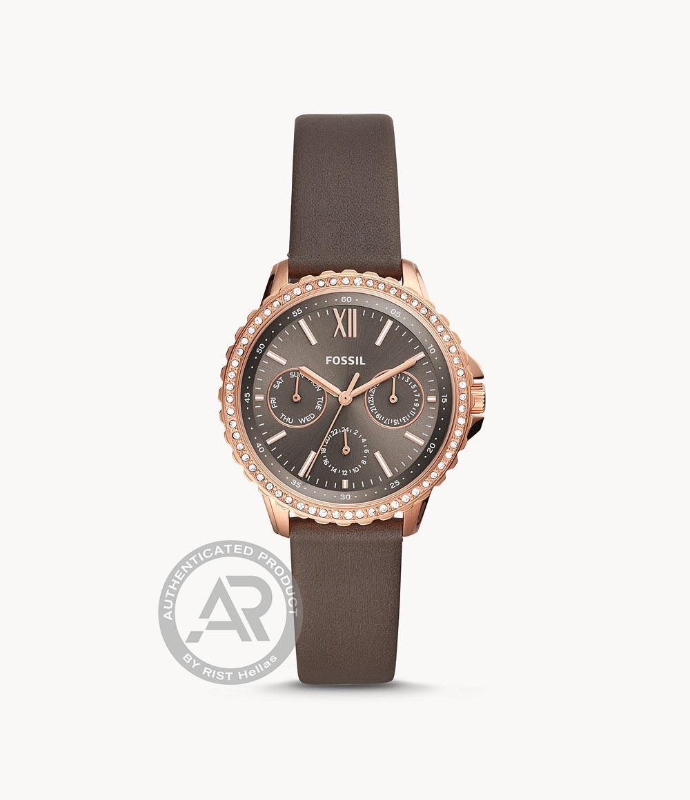 Γυναικείο Ρολόι FOSSIL Izzy Crystals Grey Leather Strap.