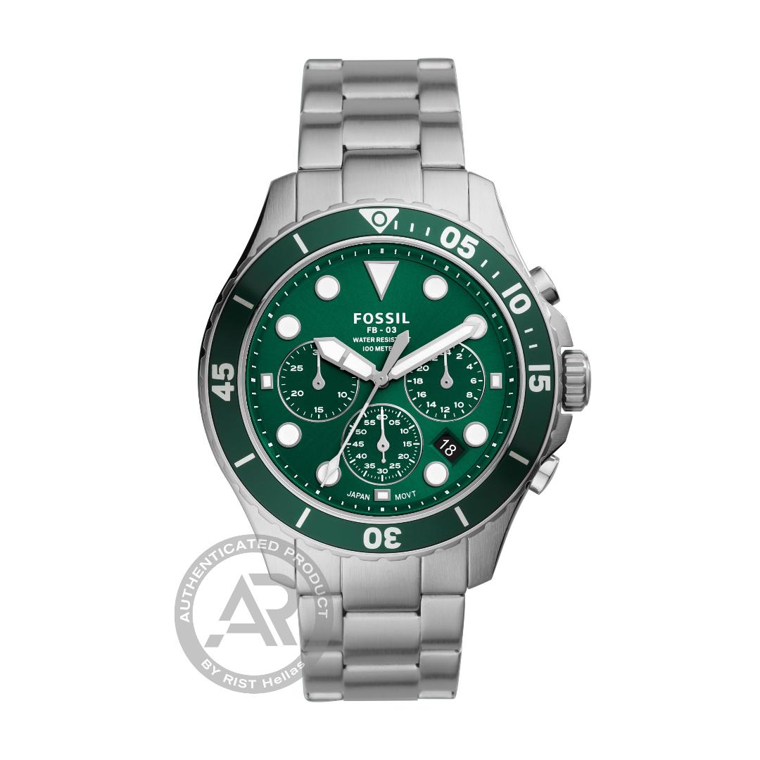 Ανδρικό Ρολόι FOSSIL FB-03 Chronograph Silver case with Stainless Steel Bracelet.