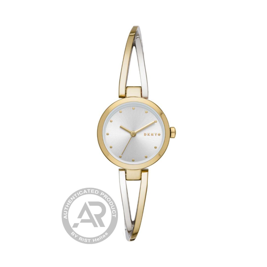 Womens two-tone DKNY watch made of stainless steel with silver dial and bracelet NY2790.