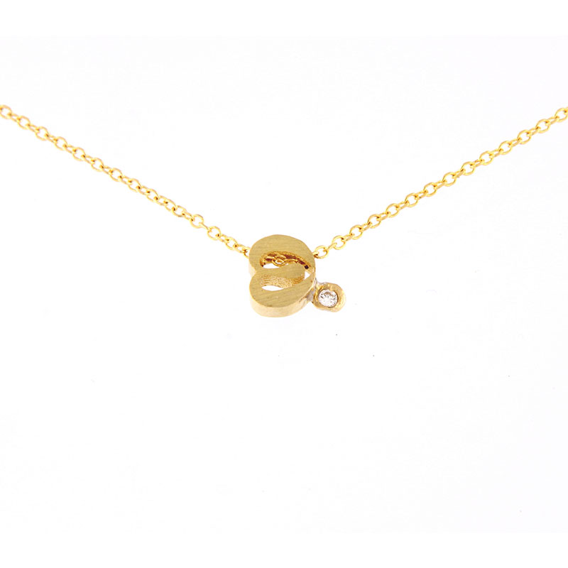 Childrens handmade gold monogram with chain (ε) decorated with white zircon on a matte surface K14.