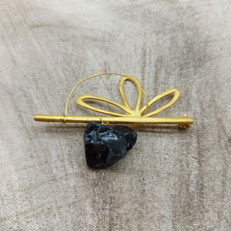 Womens Silver Handmade Gold Plated Brooch 925 ° decorated with black Onyx.