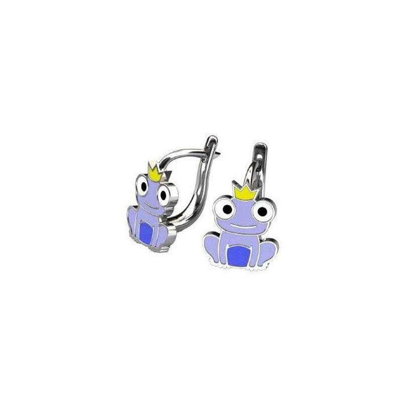 Childrens 925 ° silver earrings in the shape of Frogs decorated with enamel.