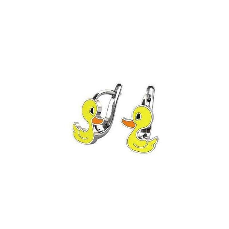 Childrens 925 ° silver earrings in the shape of Ducklings decorated with enamel.