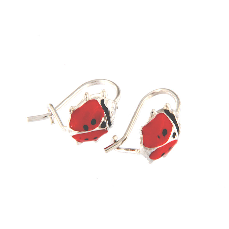Childrens 925 ° silver earrings in the shape of Marouditses decorated with enamel.