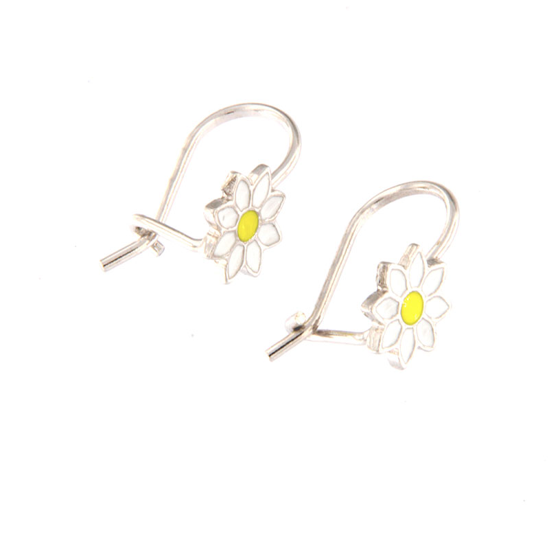 Childrens 925 ° silver earrings in the shape of a flower decorated with enamel.