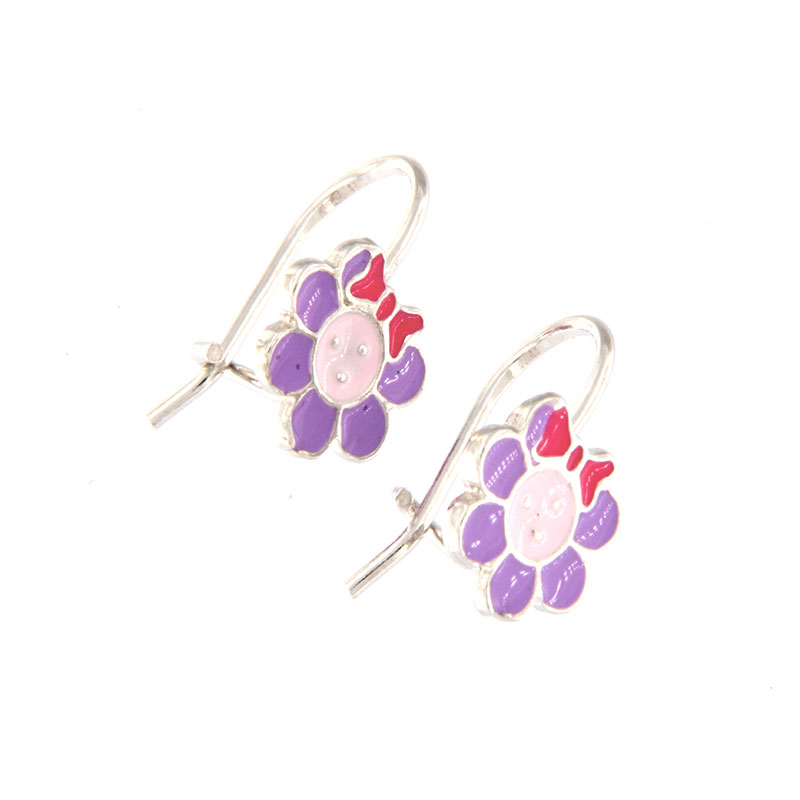 Childrens 925 ° silver earrings in the shape of a flower decorated with enamel.
