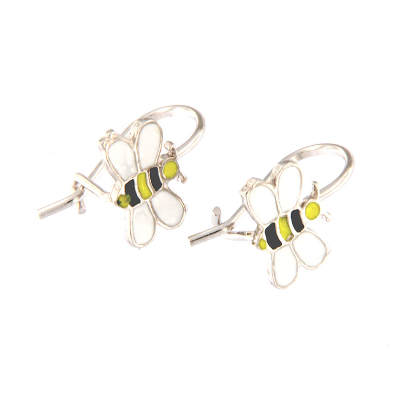 Childrens silver earrings 925 ° in the shape of a Bee decorated with enamel.
