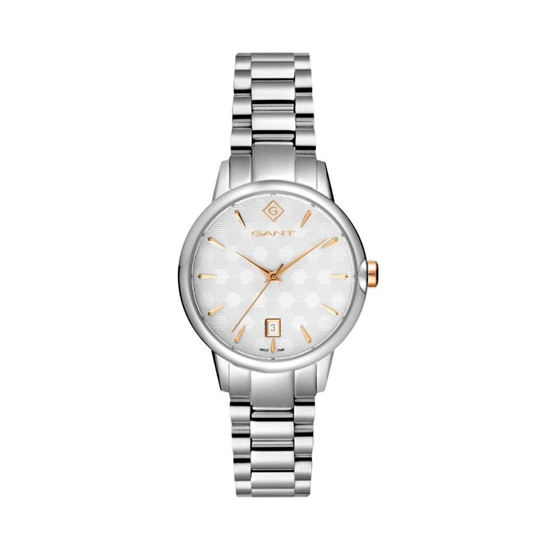 Γυναικείο ρολόι Rutherford GANT με ασημί ανοξείδωτο μπρασελέ και λευκό καντράν με ημερομηνία G169001. 