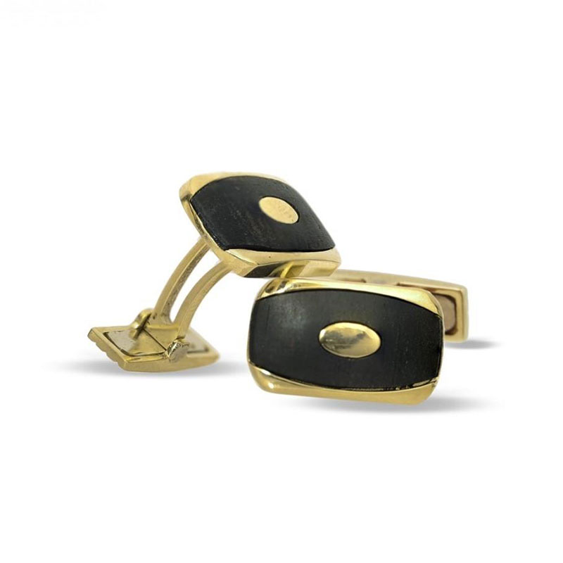Mens gold K14 Cufflinks with natural black Ebony from Valoro workshop.