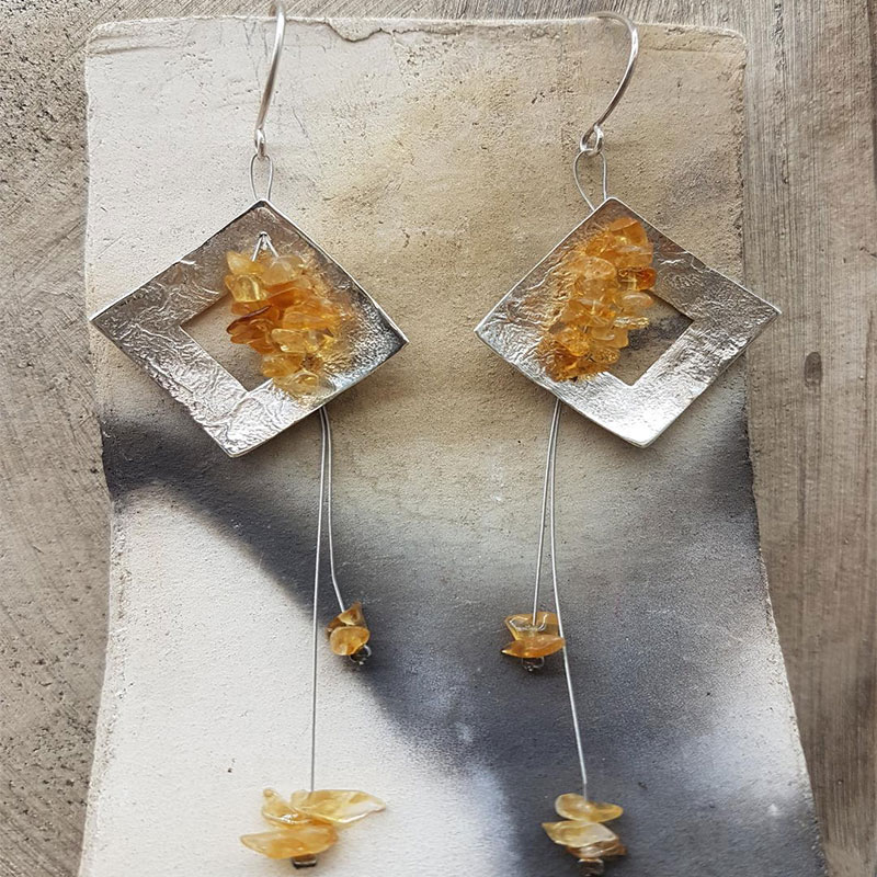 Womens handmade earrings made of 925 ° silver with natural yellow Citrine.