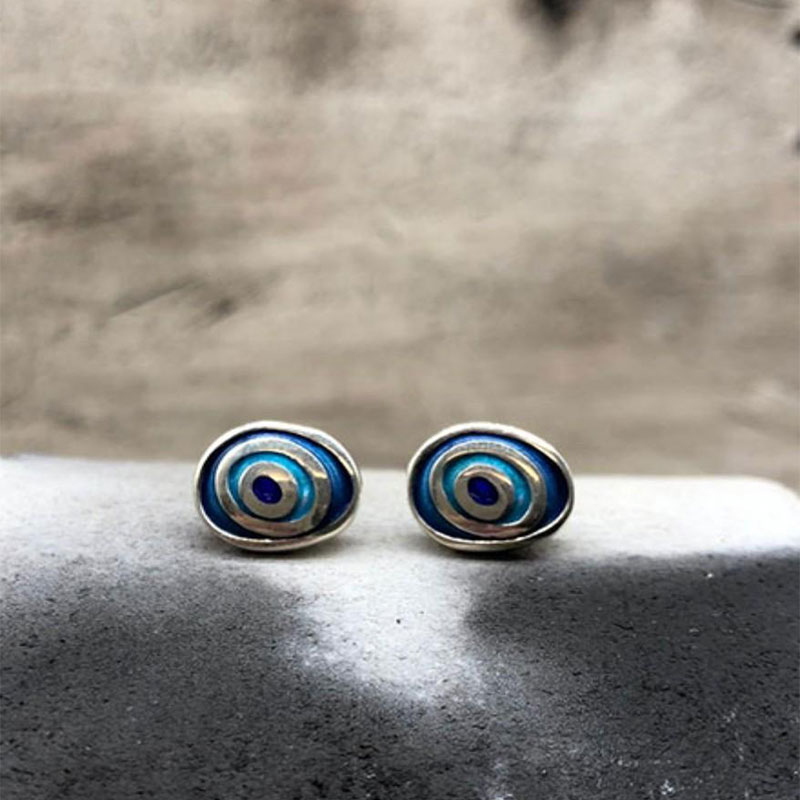 Womens handmade sterling silver earrings 925 ° in the shape of an eye Decorated with enamel from the workshop of Joseph.