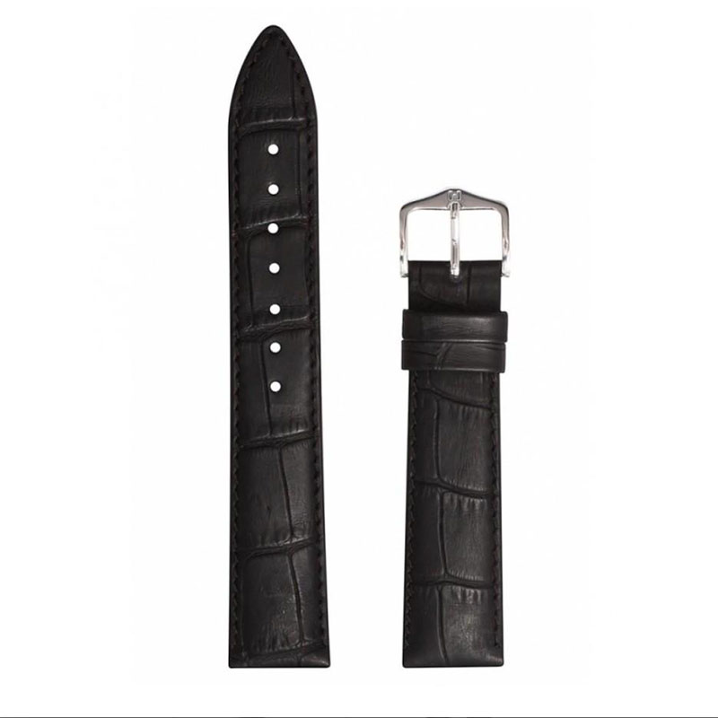 Hirsch Duke watch strap with alligator texture in black color 20mm.