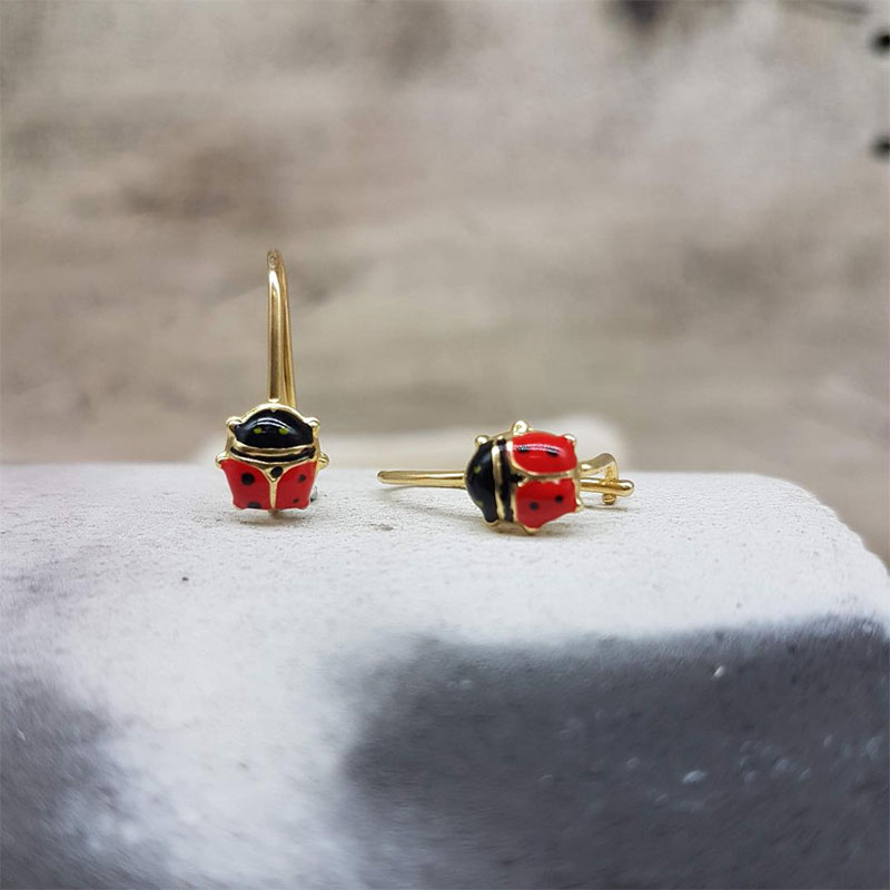 Childrens 925 ° silver earrings in the shape of Marouditsa-Ladybug decorated with red enamel.
