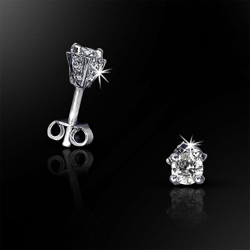 Womens handmade white gold single stone earrings K14 decorated with white zircons.