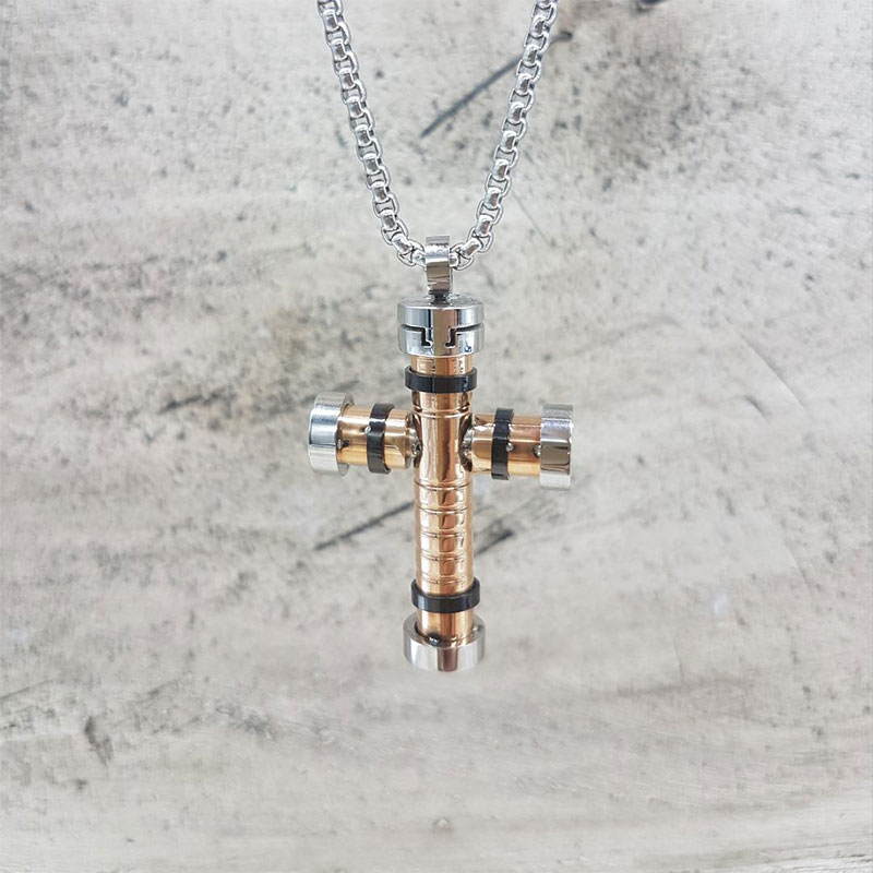 Mens Steel Cross that combines 3 colors.