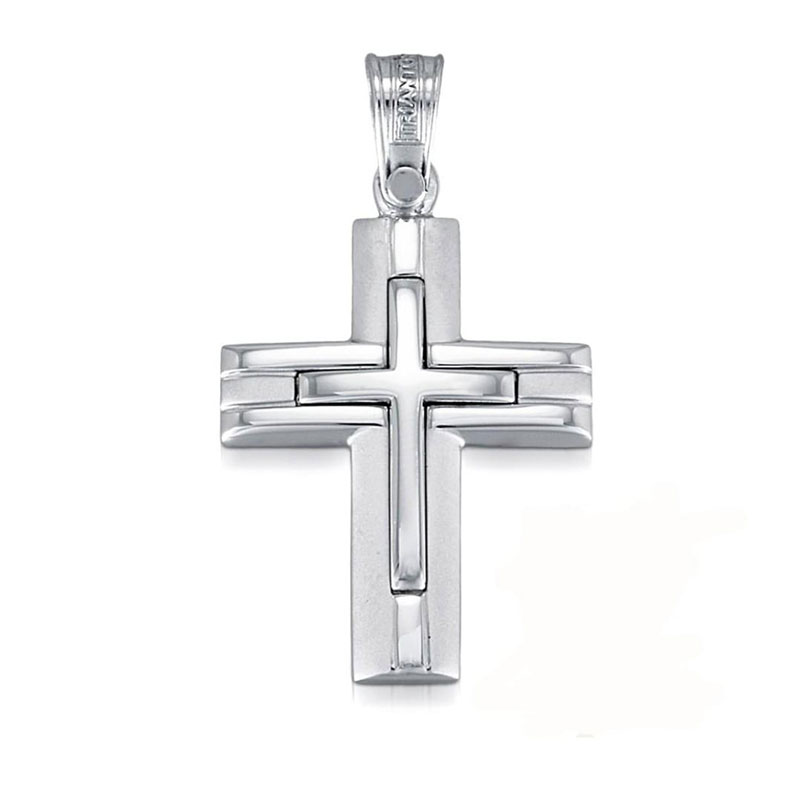 Childrens white gold Cross K14 with polished and matte surfaces from the TRIANTOS workshop.