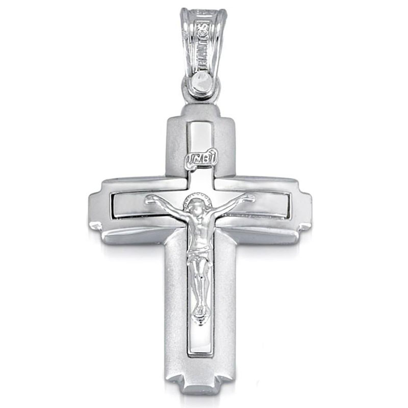 Childrens white gold Cross K14 with polished and matte surfaces from the TRIANTOS workshop.
