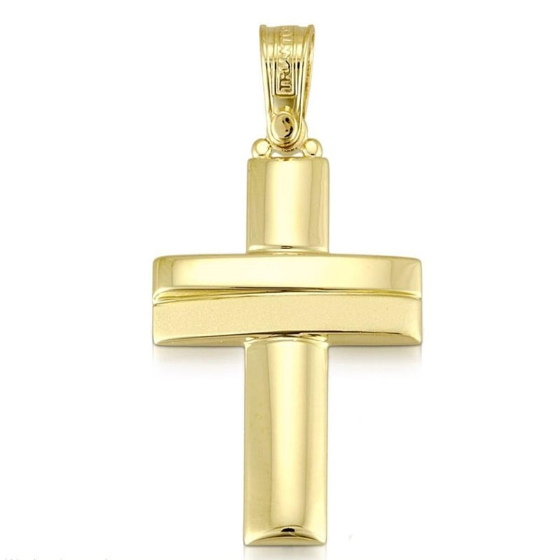 Childrens gold Cross K14 with polished and matte surfaces from the TRIANTOS workshop.