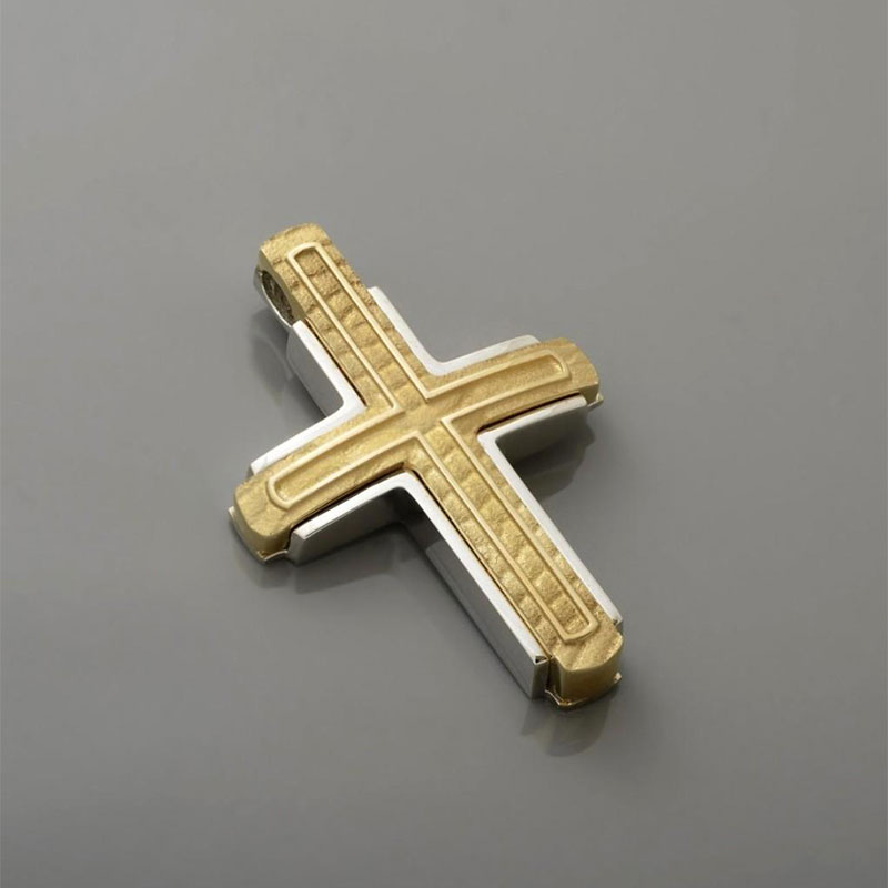 Childrens two-tone gold baptismal cross for Boy K14 with special engraving processing from the Valoro workshop.