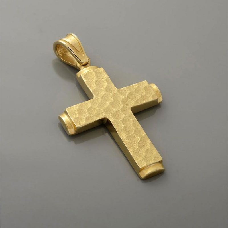 Childrens handmade gold Cross for Boy K14 with special forging treatment from the Valoro workshop.