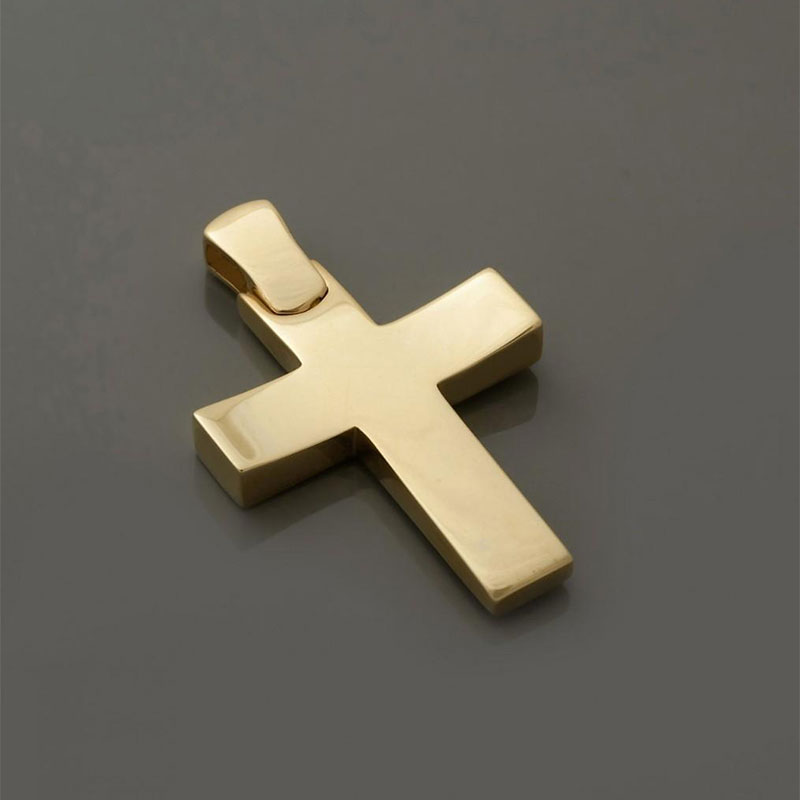 Childrens golden baptismal cross for Boy K14 with matte surface from Valoro workshop.