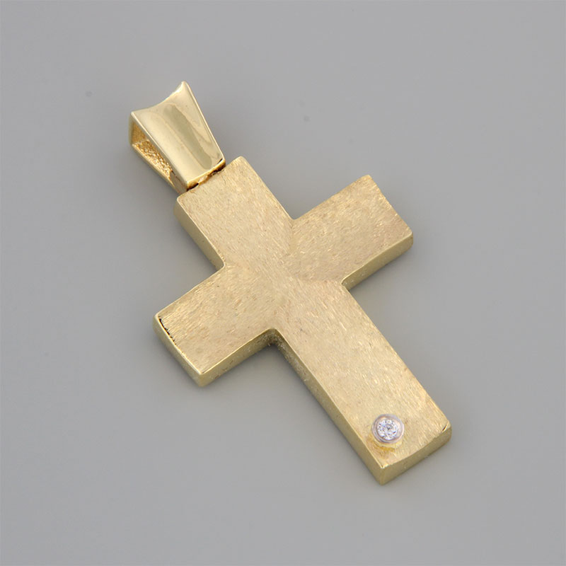 Womens handmade gold Cross K14 forged with special diamond treatment decorated with white zircon.