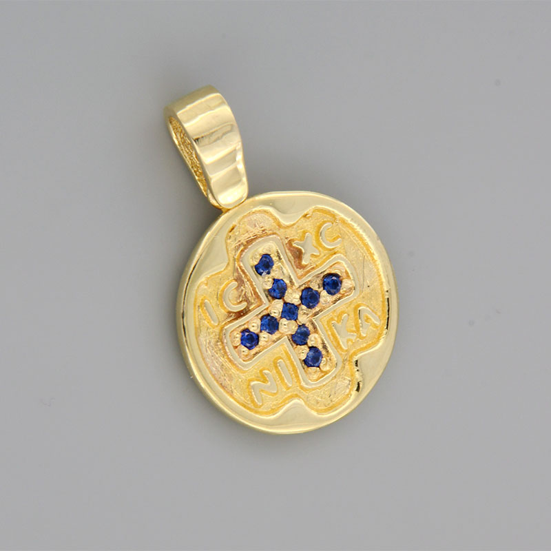 Handmade Constantine double sided from K9 gold and blue sapphires.