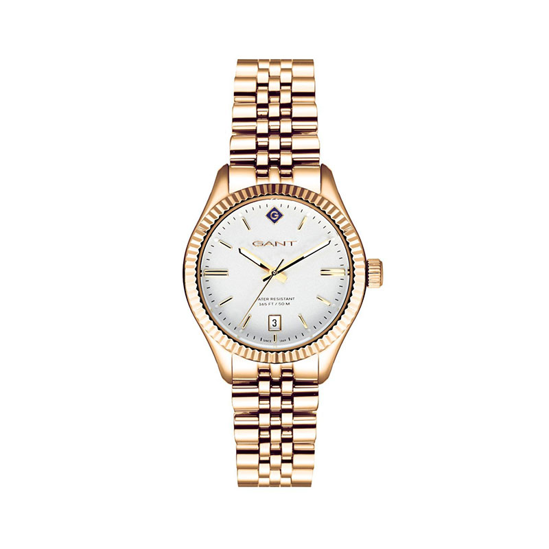 Γυναικείο ρολόι Gant από επιχρυσωμένο ανοξείδωτο ατσάλι με λευκό καντράν και μπρασελέ G136008.