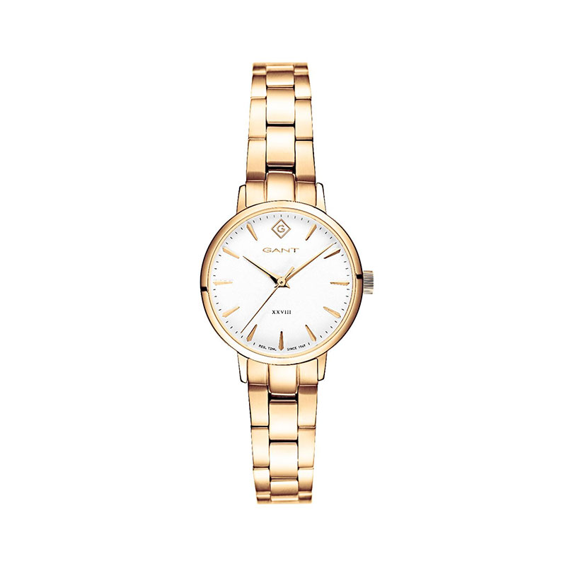 Γυναικείο ρολόι Gant από χρυσό ανοξείδωτο ατσάλι με λευκό καντράν και χρυσό μπρασελέ G126004..