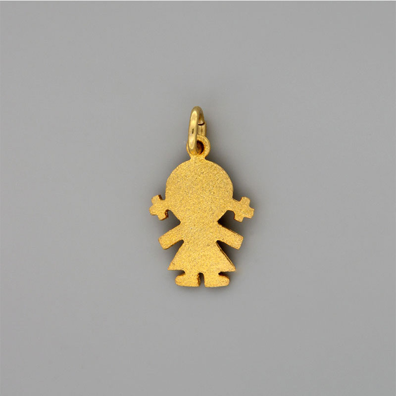 Childrens gold handmade pendant Girl with special K9 sandblasting treatment.