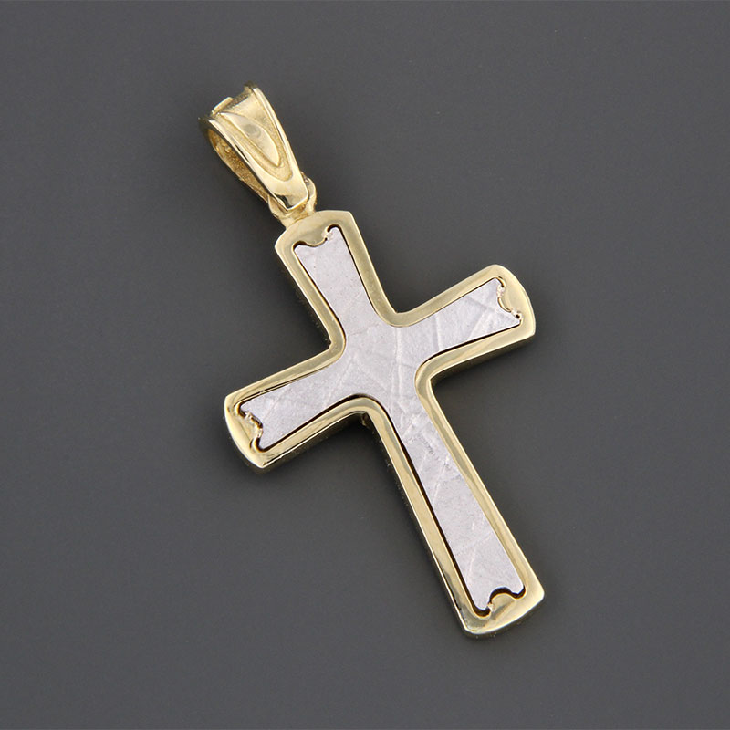 Childrens two-tone baptismal gold Cross for Boy K14 with special engraving processing from the Valoro workshop.