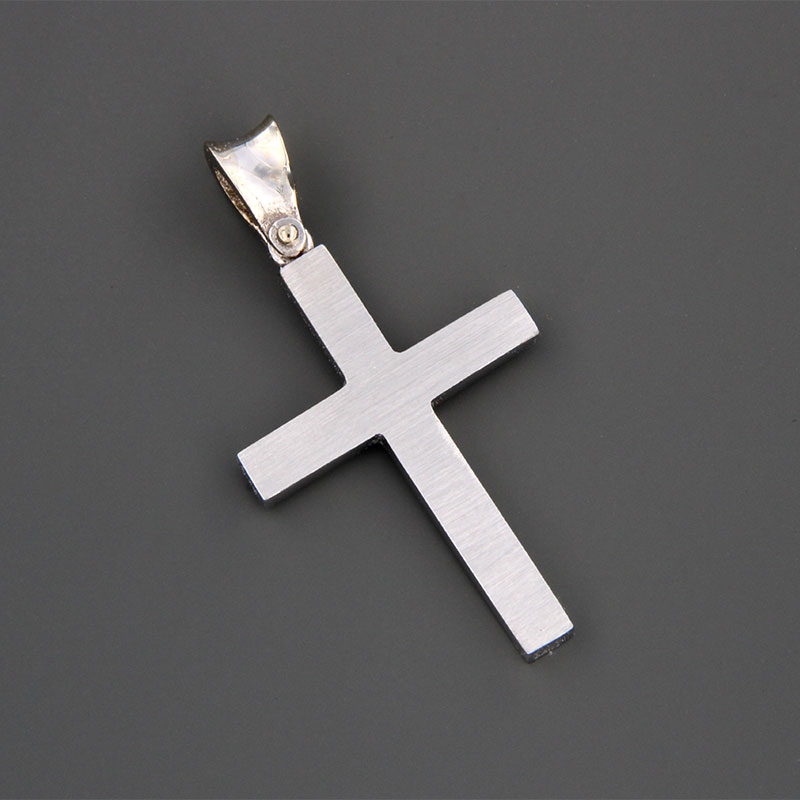 Handmade baptismal cross double sided for boy in white gold K14