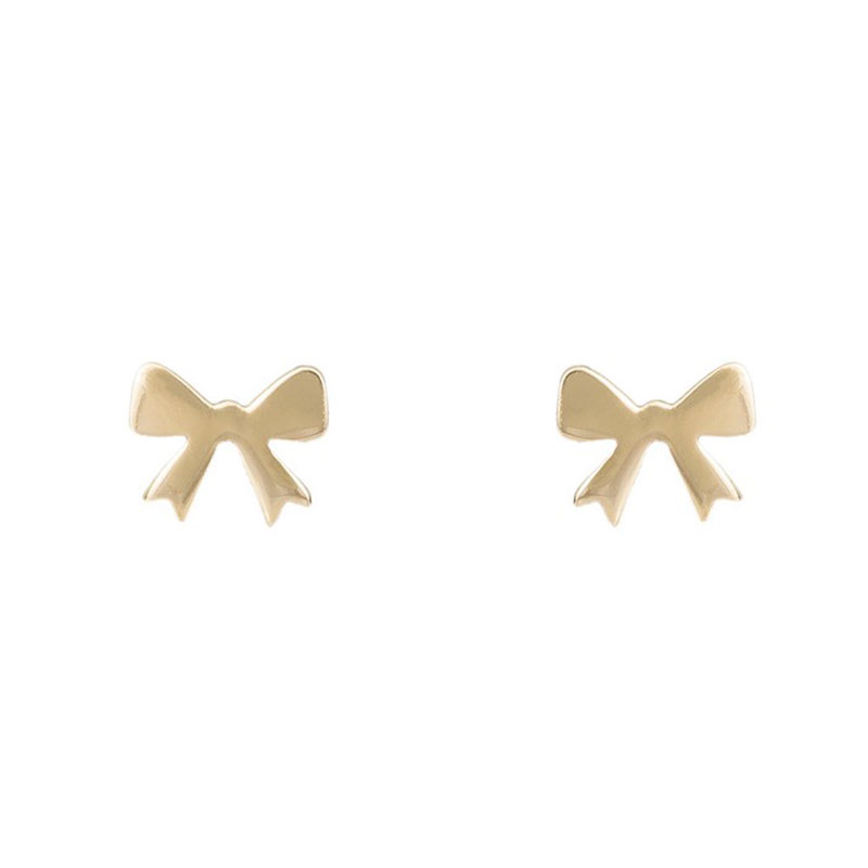 Παιδικά χρυσά σκουλαρίκια Κ9 σε σχήμα φιογκάκι με λουστρέ επιφάνεια.