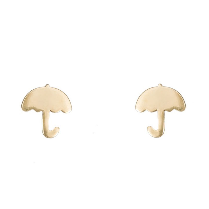 Παιδικά χρυσά σκουλαρίκια Κ9 σε σχήμα ομπρέλας με λουστρέ επιφάνεια.